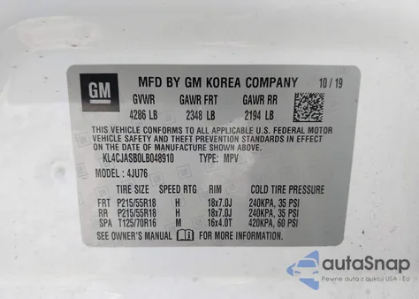 2020 Buick Encore Fwd Preferred из США, поврежденный, VIN KL4CJASB0LB048910